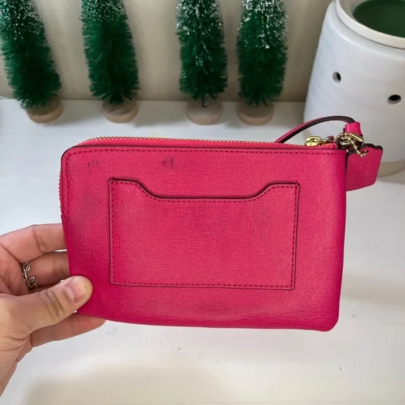 Coach Pink Leather Key Card Zip Wristlet - Picture 3 of 5
